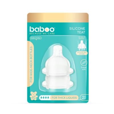 BABOO silikona knupītis pret kolikām, ar 3 vārstu tehnoloģiju, biezi šķidrumi, 6+ mēneši N2
