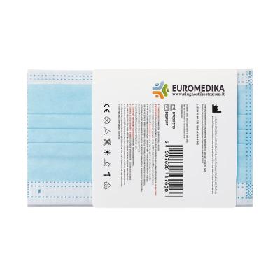 EUROMEDIKA Medicīniskā 3-slāņu vienreizlietojamā sejas maska, zila N5