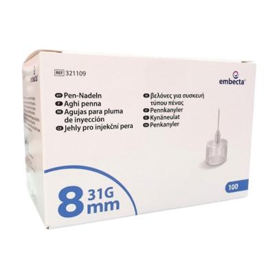 BD Embecta Pen insulīna injektora adatas 8mmx31G N100