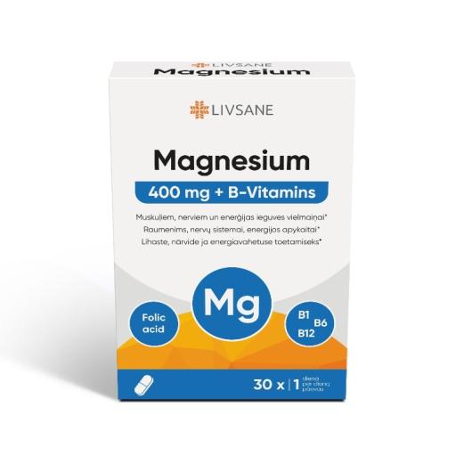 LIVSANE Magnesium 400 + B vitamīns tabletes N30