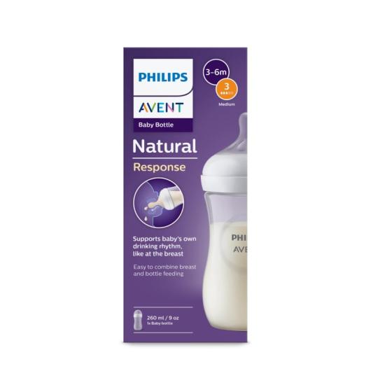 PHILIPS AVENT Natural Response zīdaiņu barošanas pudelīte, 3-6m, 260ml