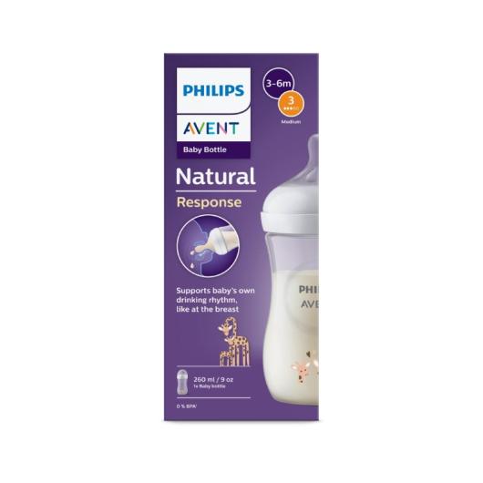 PHILIPS AVENT Natural Response Giraffe zīdaiņu barošanas pudelīte, 3-6m, 260ml