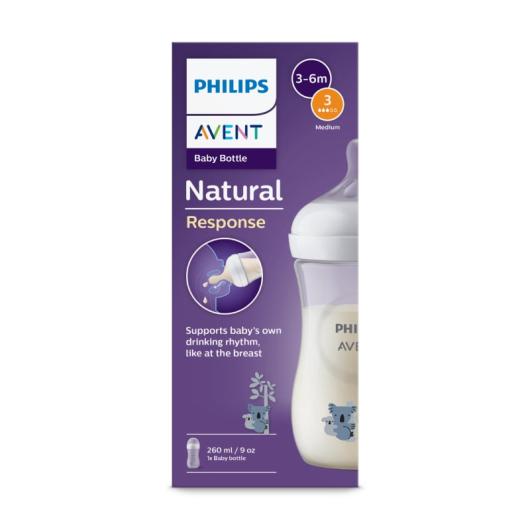 PHILIPS AVENT Natural Response Koala zīdaiņu barošanas pudelīte, 3-6m, 260ml