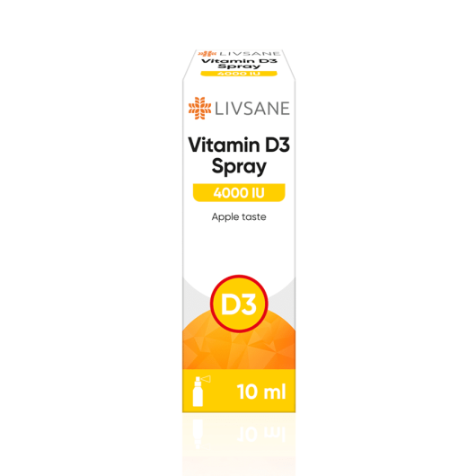 LIVSANE Vitamin D3 Spray 4000 IU izsmidzināms šķidrums ar ābolu garšu 10ml