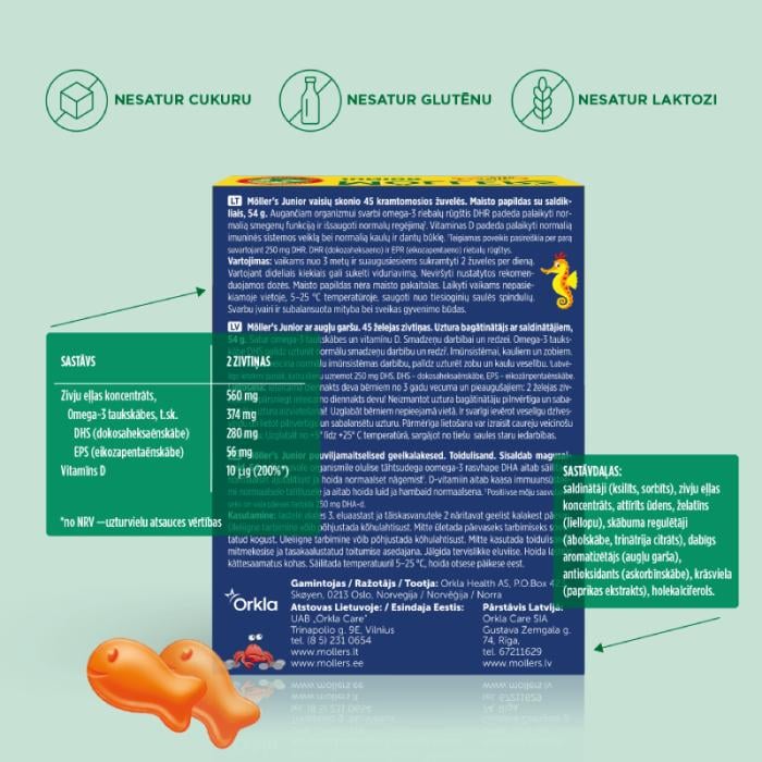 MOLLERS Junior (augļu garša) zivju eļļas želejas zivtiņas N45