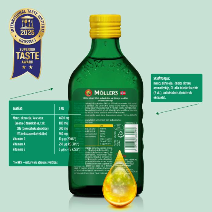 MOLLERS zivju eļļa (Citronu garša) 250 ml