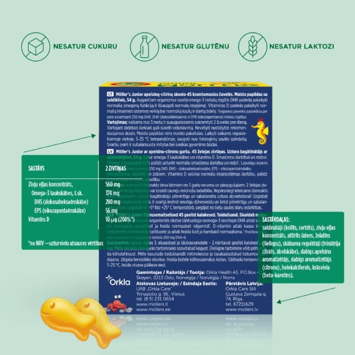 MOLLERS Junior (apelsīnu-citronu garša) zivju eļļas želejas zivtiņas N45