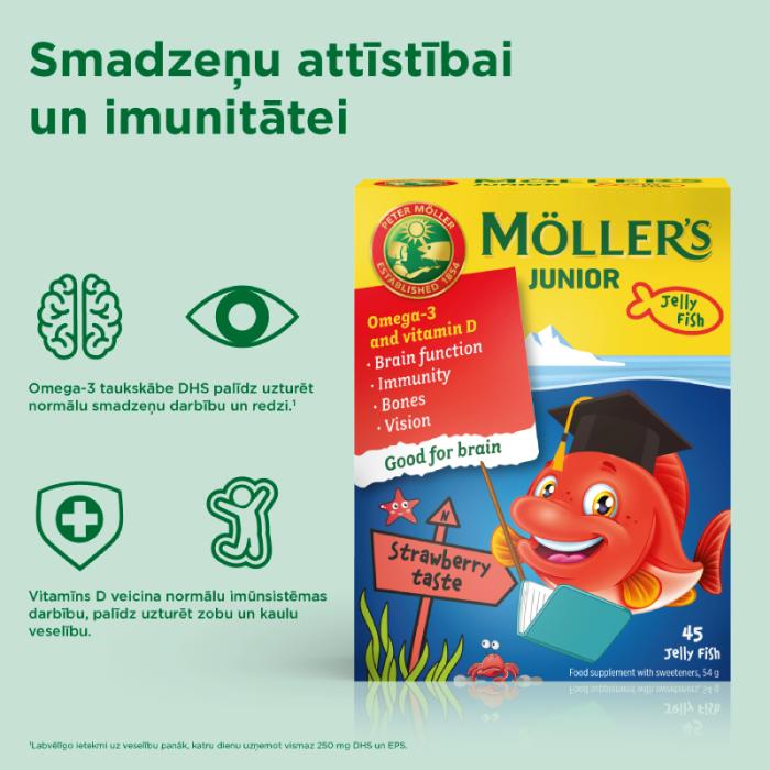 MOLLERS Junior (zemeņu garša) zivju eļļas želejas zivtiņas N45