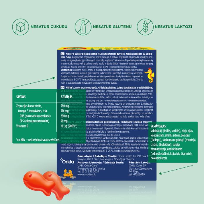 MOLLERS Junior (zemeņu garša) zivju eļļas želejas zivtiņas N45