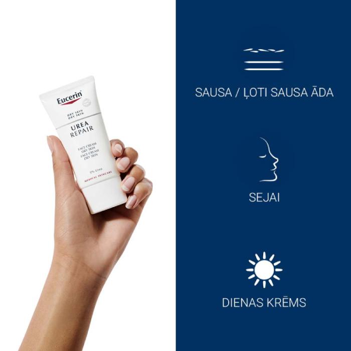 EUCERIN UreaRepair izlīdzinošs sejas krēms sausai ādai ar 5% Urea 50 ml