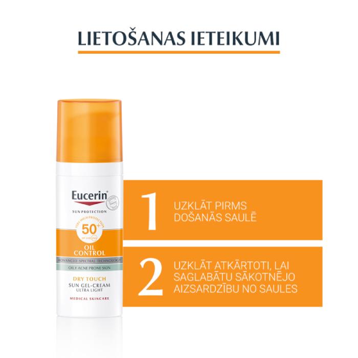 EUCERIN Sun Oil Control Dry Touch SPF50+ sauļošanās gelkrēms 50 ml