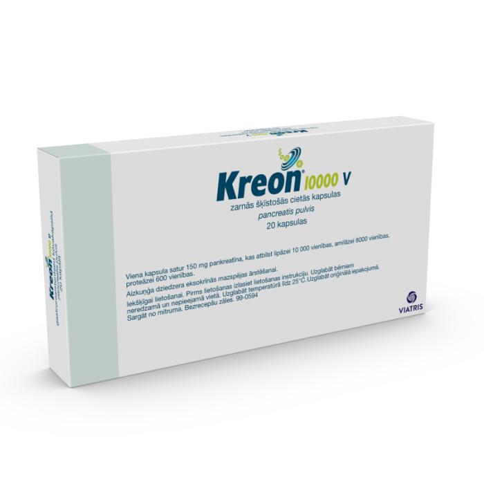 KREON 10 000 V zarnās šķīstošās cietās kapsulas N20
