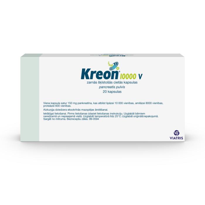 KREON 10 000 V zarnās šķīstošās cietās kapsulas N20