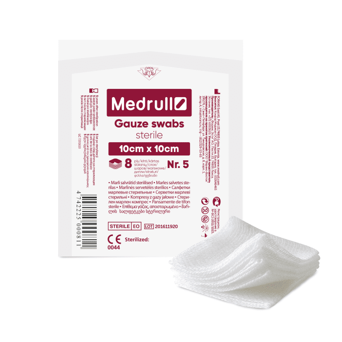 Salvetes MEDRULL marles sterilas 10x10cm N5 
