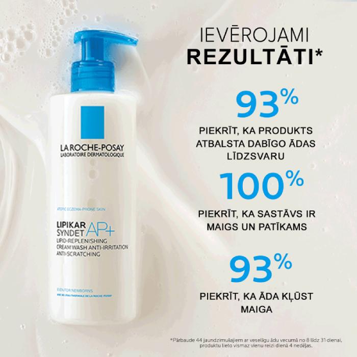 LA ROCHE-POSAY Lipikar Syndet AP+ lipīdus papildinošs, ādu attīrošs mazgāšanās krēms ķermenim, sausai ādai 400 ml