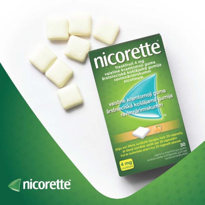 Nicorette Freshfruit 4 mg ārstnieciskā košļājamā gumija N30
