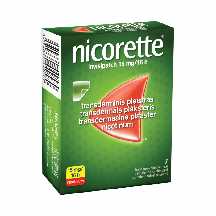 Nicorette invisipatch 15 mg/ 16 h transdermāls plāksteris N7