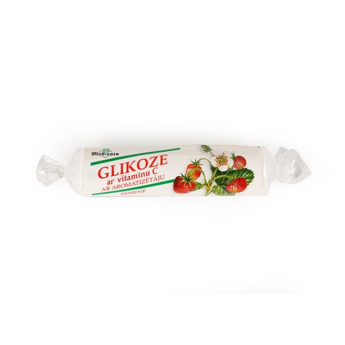 Glikoze ar vitamīnu C ar aromatizētāju - zemene 10 tabletes