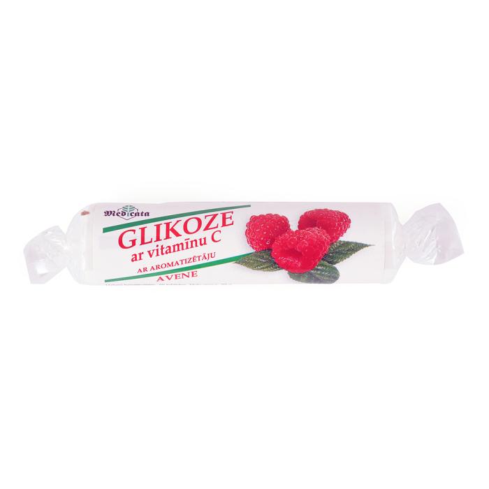 Glikoze ar vitamīnu C ar aromatizētāju - avene 10 tabletes