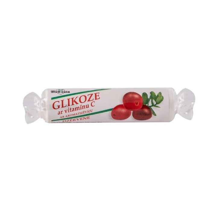 GLIKOZE ar vitamīnu C (dzērveņu garša) tabletes N10