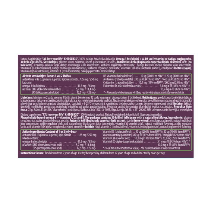 LYL Krill Oil KID, želejas lācīši, N30