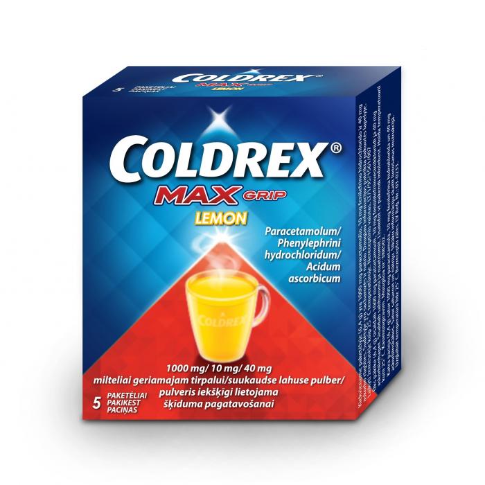 COLDREX MaxGrip Lemon 1000mg/10mg/40 mg pulveris N5