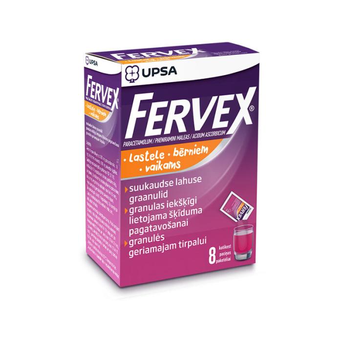 FERVEX 280mg/10mg/100mg granulas iekšķīgi lietojama šķīduma pagatavošanai paciņā bērniem N8