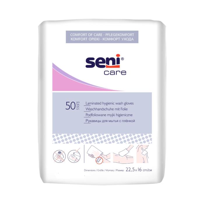 SENI Care mazgāšanas cimdi ar plēvi N50