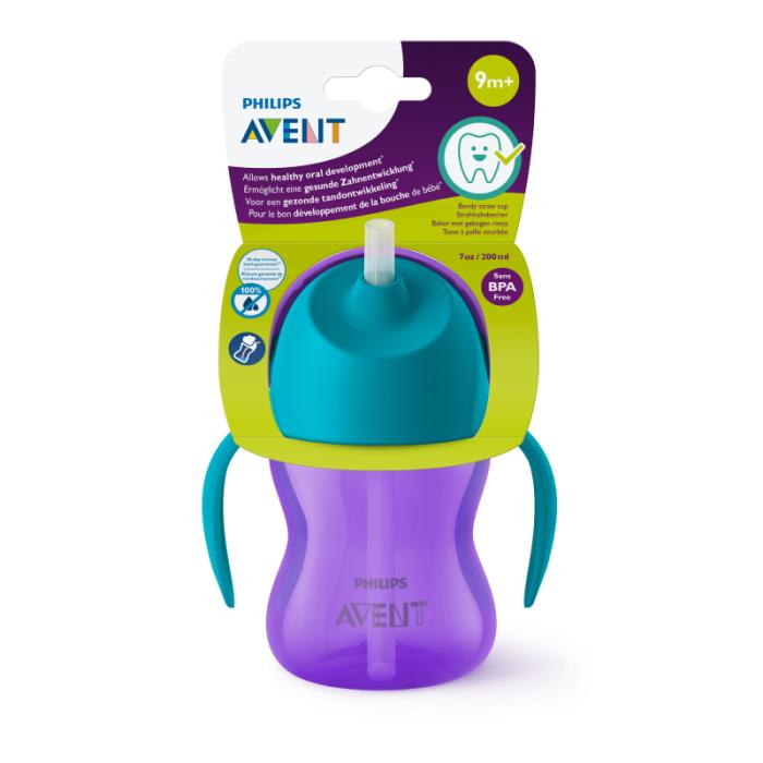 PHILIPS AVENT krūzīte ar elastīgu salmiņu 9+m. 200ml