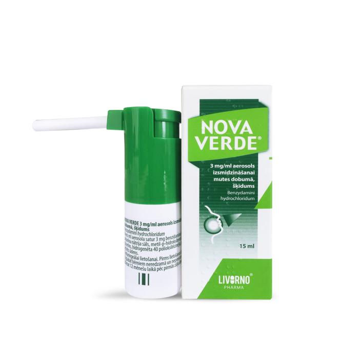 NOVA VERDE 3,0 mg/ml aerosols izsmidzināšanai mutes dobumā, 15 ml