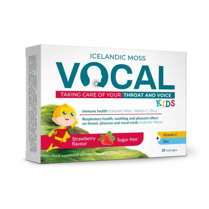 VOCAL Kids ar zemeņu garšu sūkājamās pastilas N24