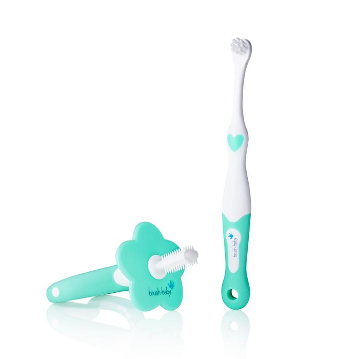 BRUSH-BABY Pirmā zobu birstīte un smaganu birstīte/kompl. 0-18 mēnešiem