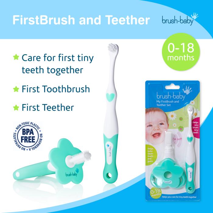 BRUSH-BABY Pirmā zobu birstīte un smaganu birstīte/kompl. 0-18 mēnešiem