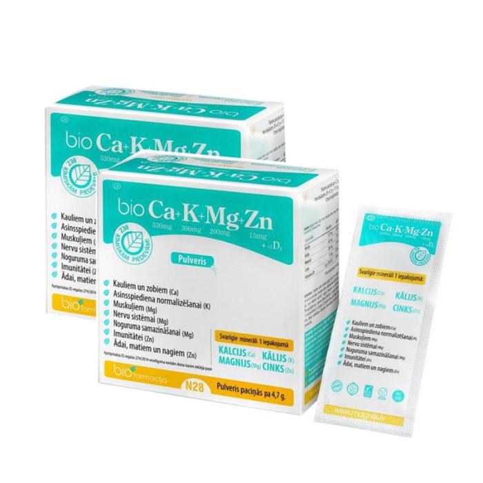 BIOFARMACIJA BIO CA +K+MG+ZN+D3 vitamīna pulveris N28 1+1 komplekts