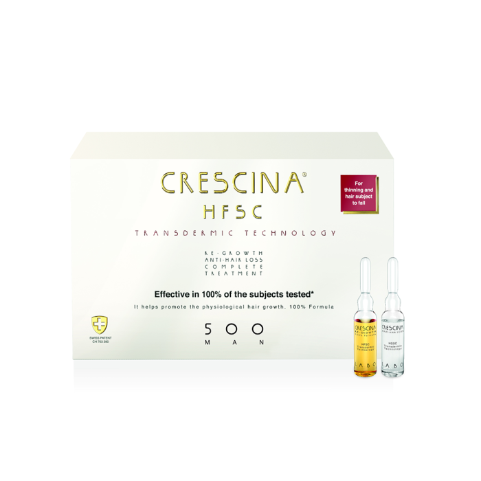 CRESCINA Transdermic ampulu komplekss matu augšanai un pret matu izkrišanu vīriešiem, intensitāte 500, N10+10