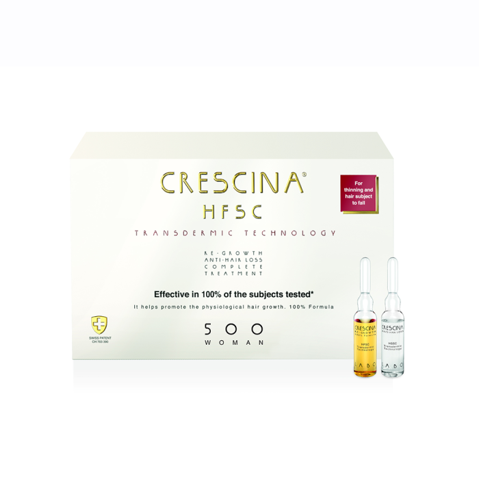 CRESCINA Transdermic ampulu komplekss matu augšanai un pret matu izkrišanu sievietēm, intensitāte 500, N10+10