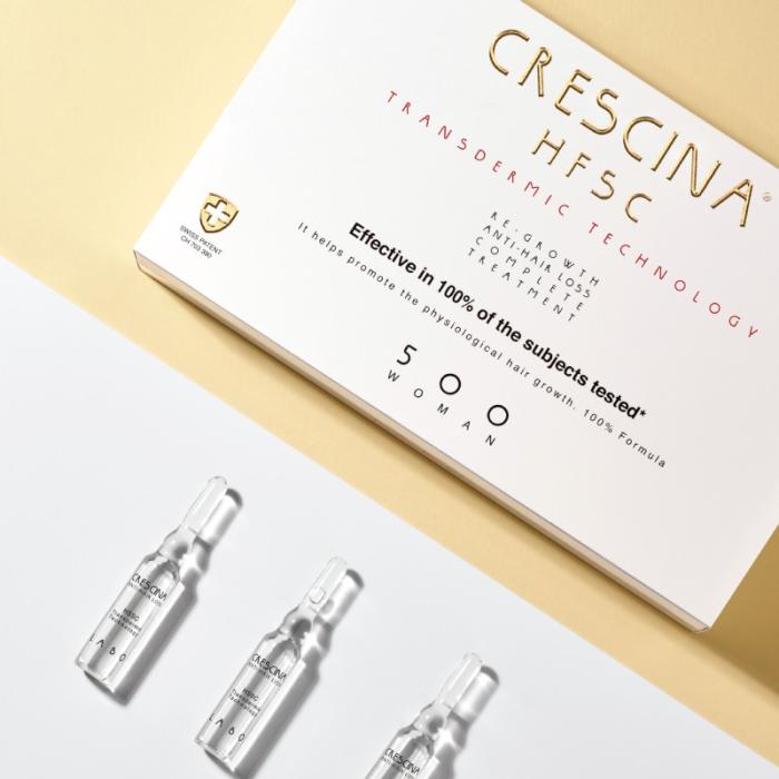 CRESCINA Transdermic ampulu komplekss matu augšanai un pret matu izkrišanu sievietēm, intensitāte 500, N10+10