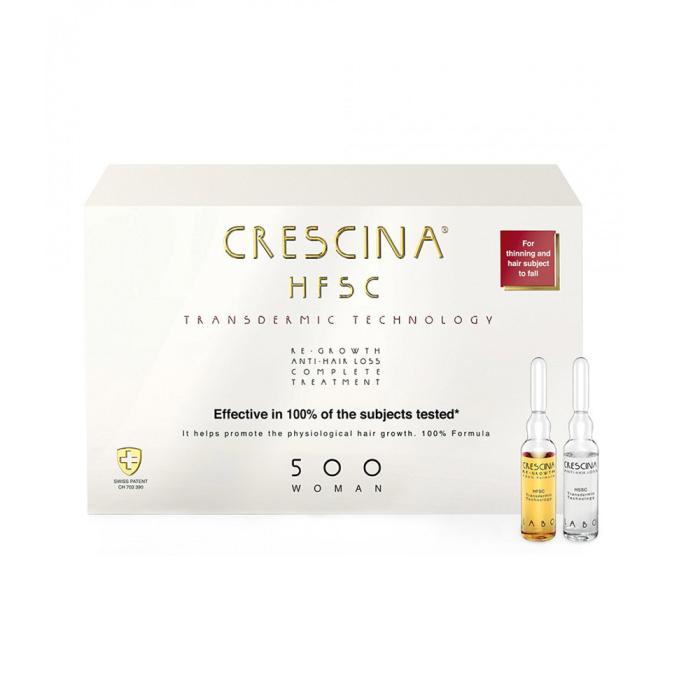 CRESCINA Transdermic ampulu komplekss matu augšanai un pret matu izkrišanu sievietēm, intensitāte 500, N20+20
