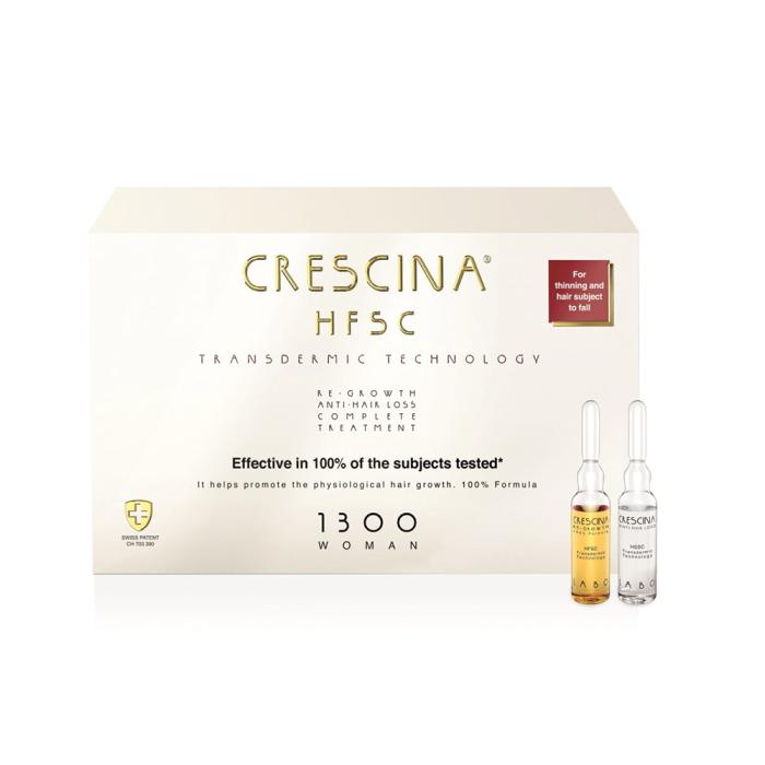CRESCINA Transdermic ampulu komplekss matu augšanai un pret matu izkrišanu sievietēm, intensitāte 1300, N20+20