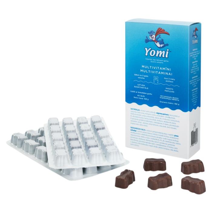 YOMI Multivitamīni ar šokolādes garšu košļājamās pastilas N60