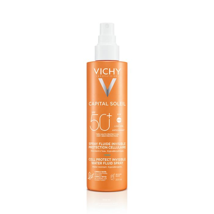VICHY Capital Soleil Cell izsmidzināms saules aizsargfluīds sejai un ķermenim SPF50+ 200 ml
