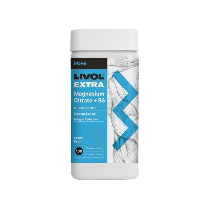 LIVOL EXTRA Magnija Citrāts + B6 košļājamās tabletes N100
