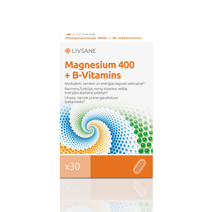 LIVSANE Magnesium 400 +B vitamīns tabletes N30
