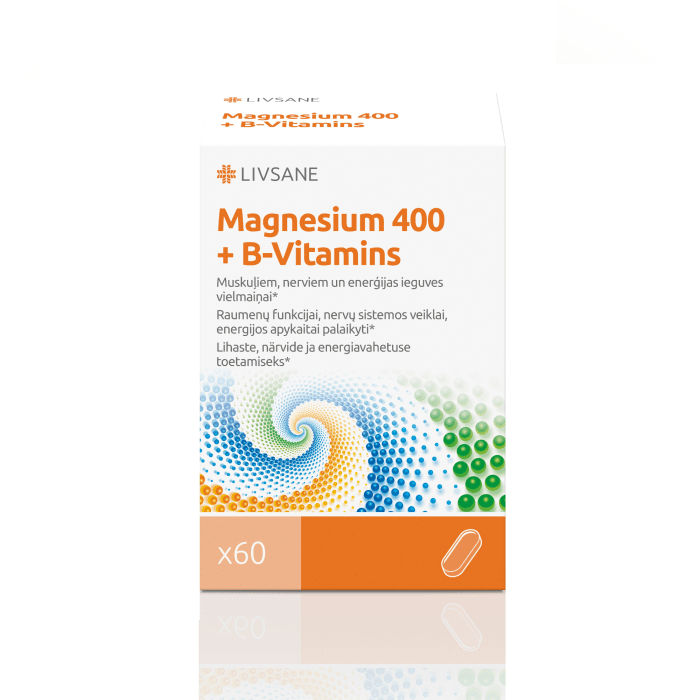 LIVSANE Magnesium 400 + B-vitamīns tabletes N60