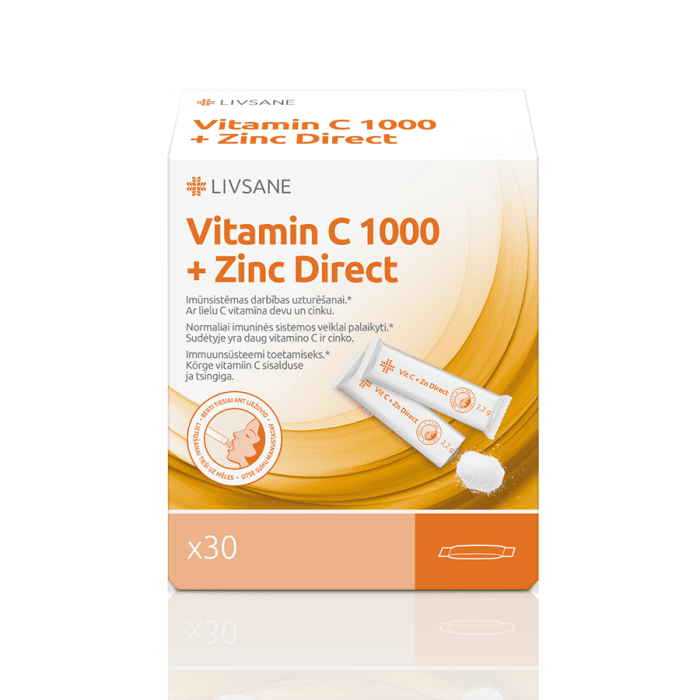 LIVSANE C vitamīns 1000mg+Zn Direct pulveris N30
