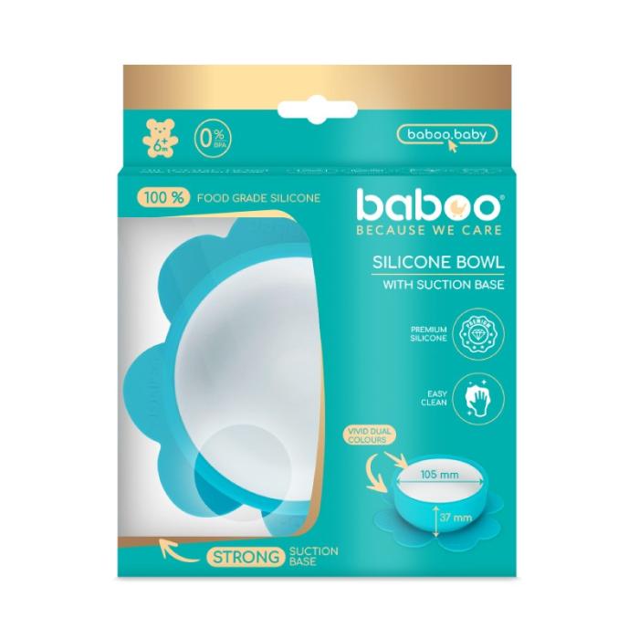 BABOO Silikona bļoda ar lipīgu apakšu, 6+ mēn., tirkīza