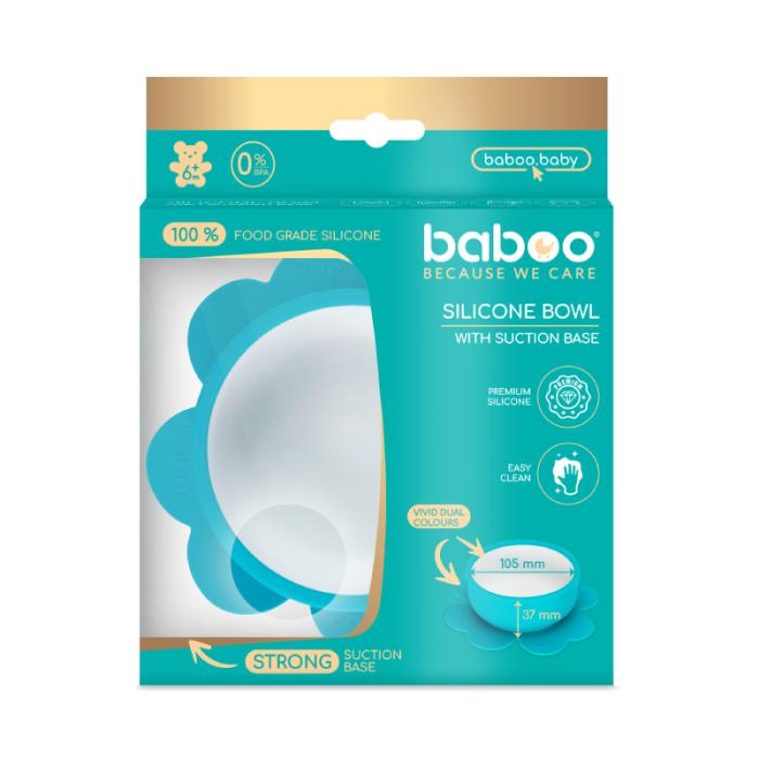 BABOO Silikona bļoda ar lipīgu apakšu, 6+ mēn., tirkīza