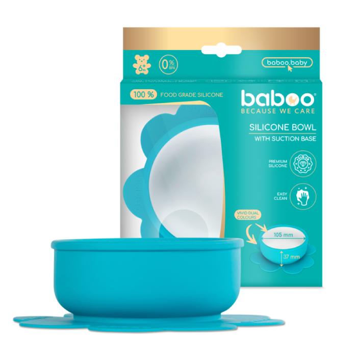 BABOO Silikona bļoda ar lipīgu apakšu, 6+ mēn., tirkīza