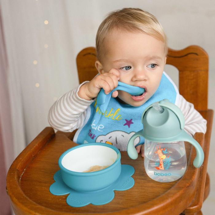 BABOO Silikona bļoda ar lipīgu apakšu, 6+ mēn., tirkīza