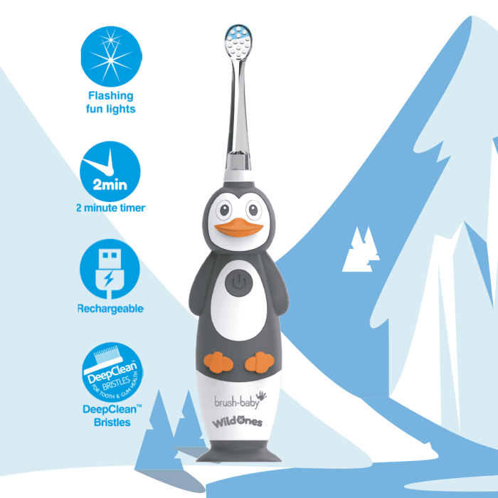 BRUSH-BABY WildOnes Pingvīns elektriska zobu birste 0-10g.
